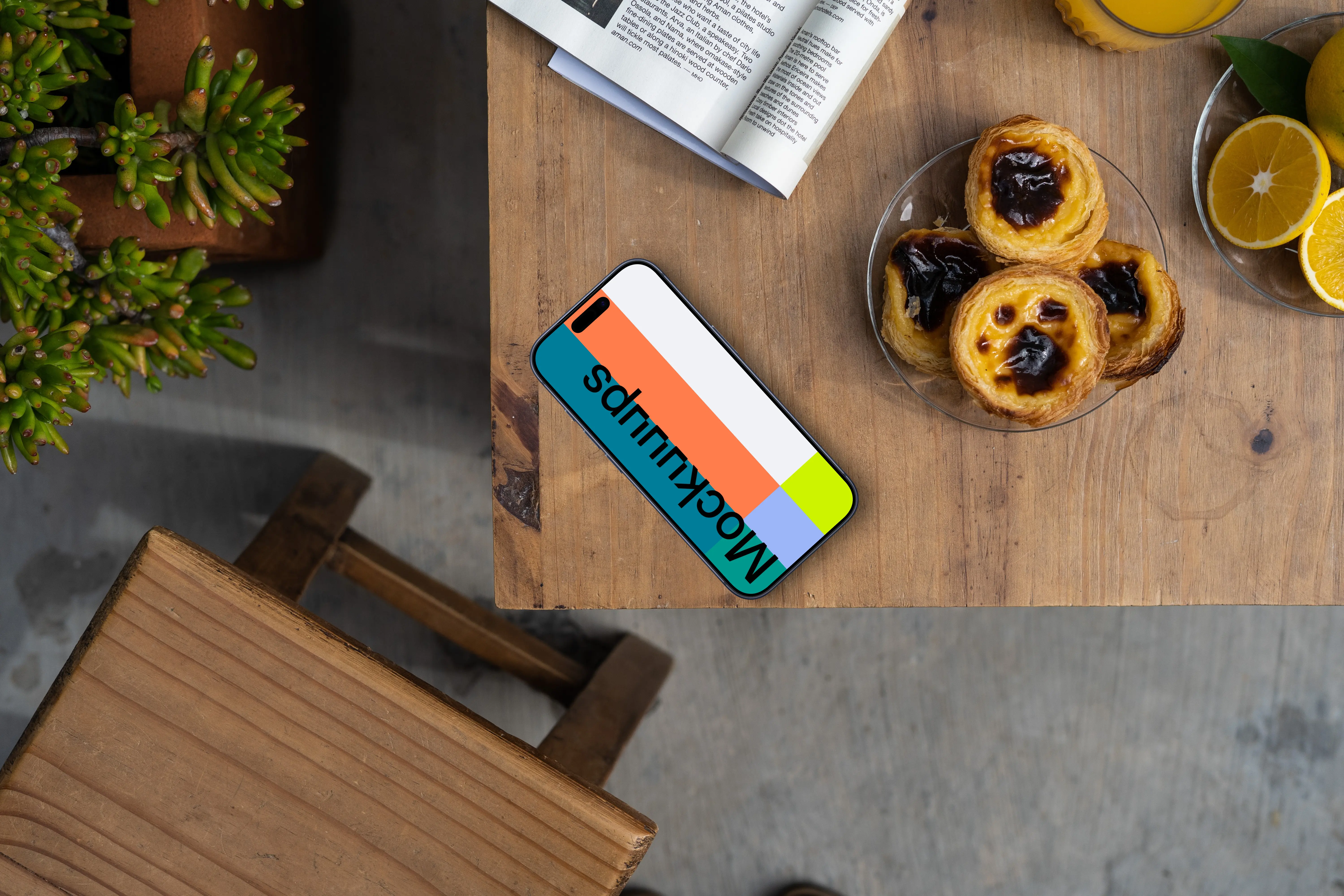 Smartphone mockup on an edge of a table