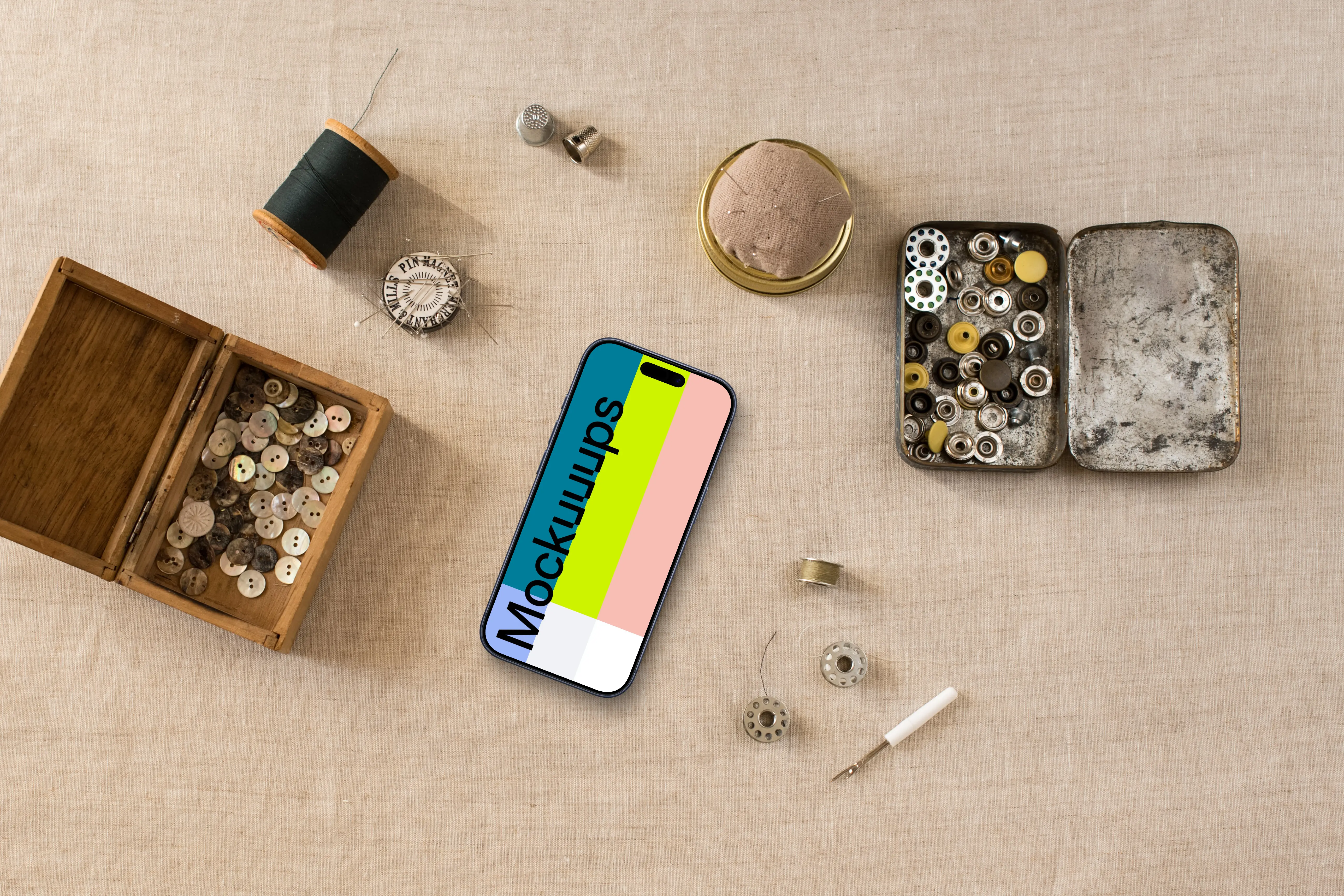 Smartphone mockup on beige canvas