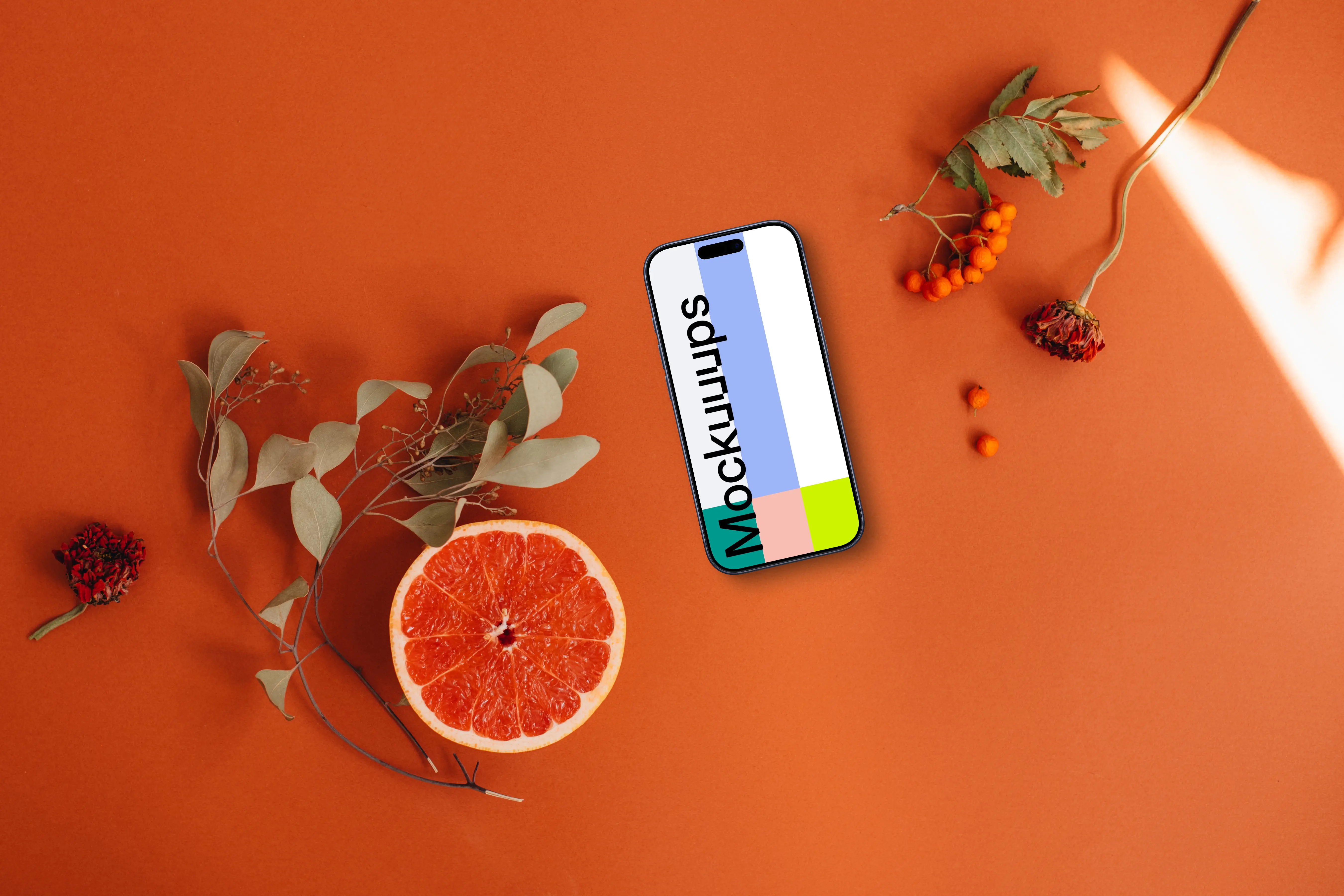 Smartphone mockup on vivid orange background