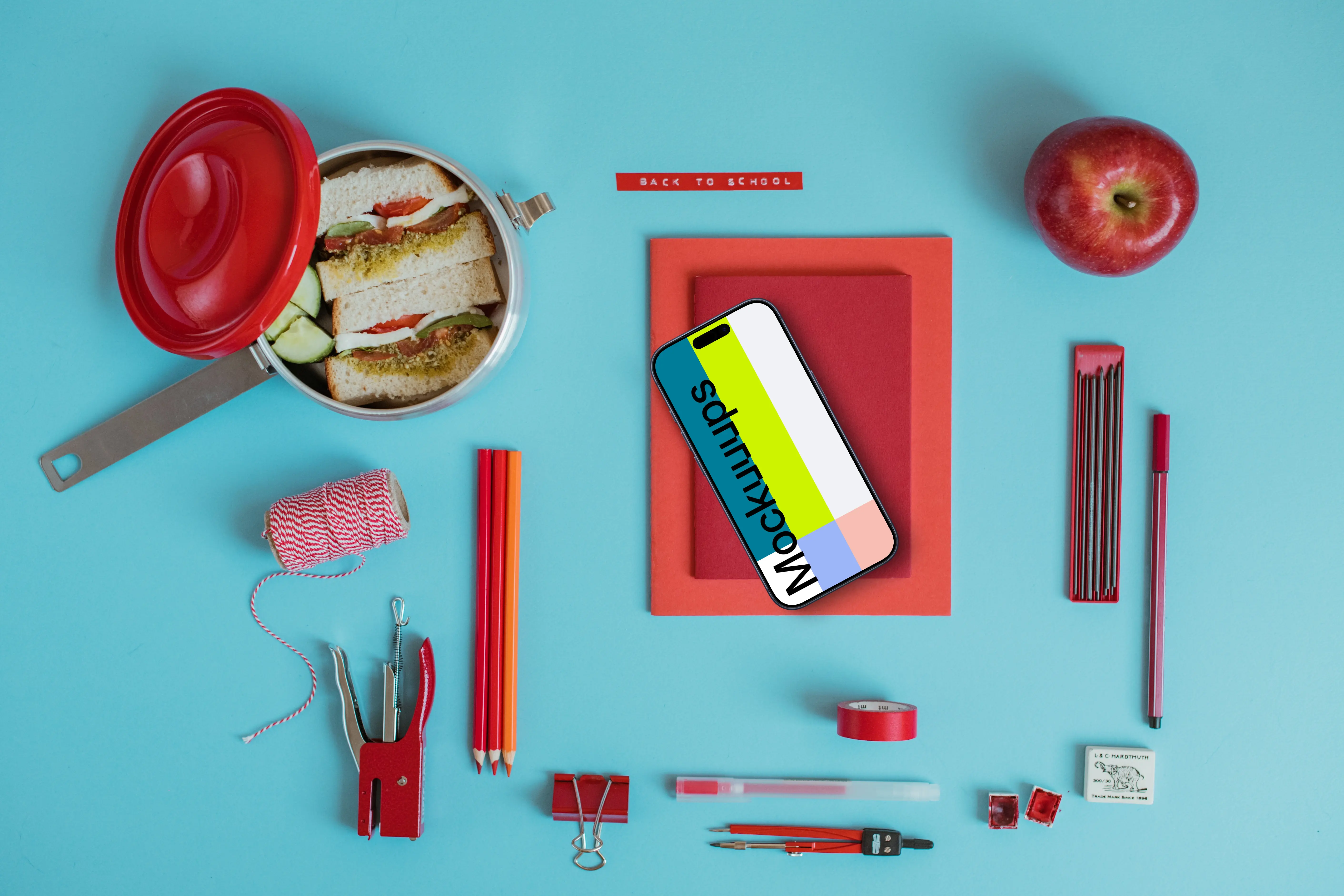 Smartphone mockup with a lunch box on the side