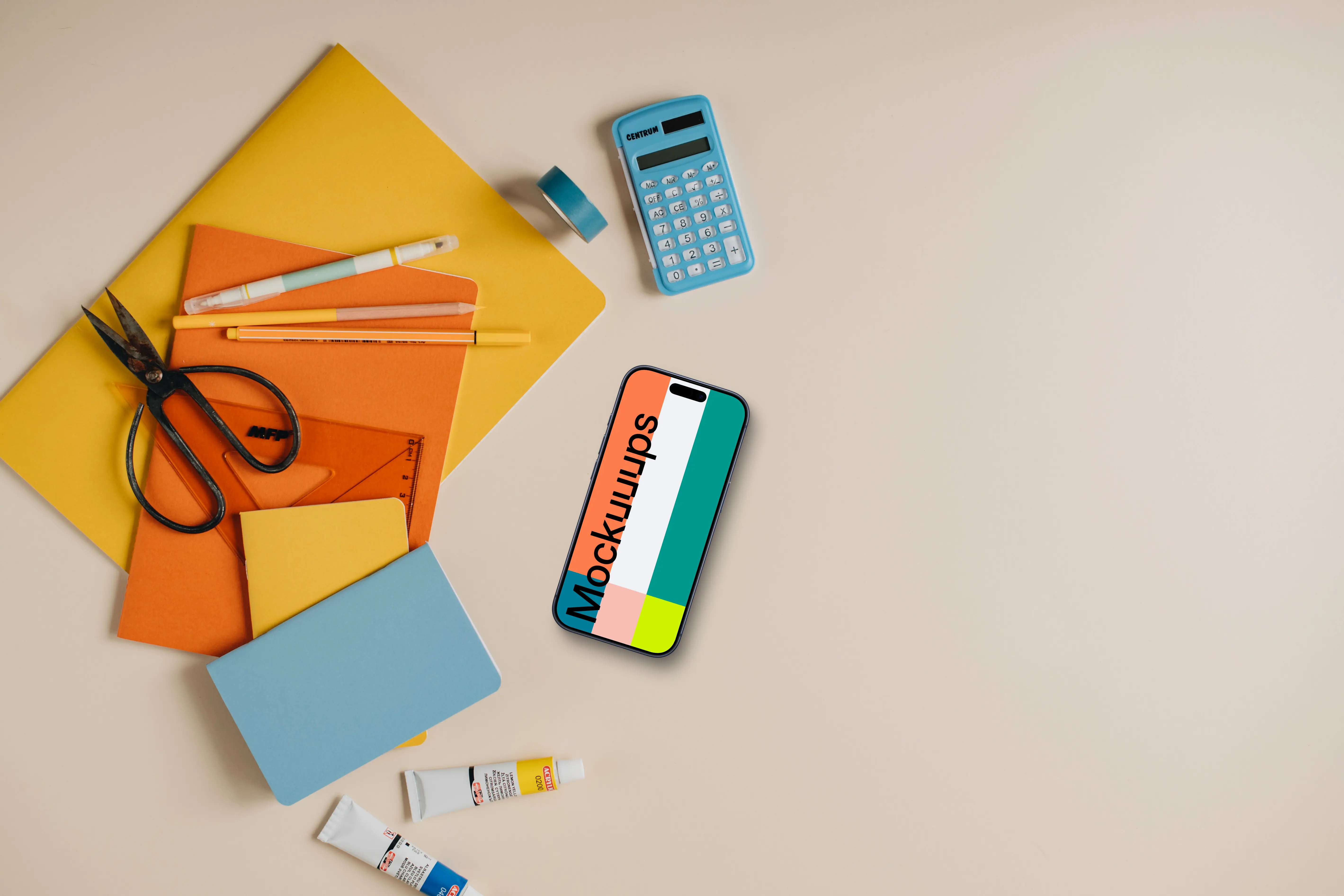 Smartphone mockup with a note on the side