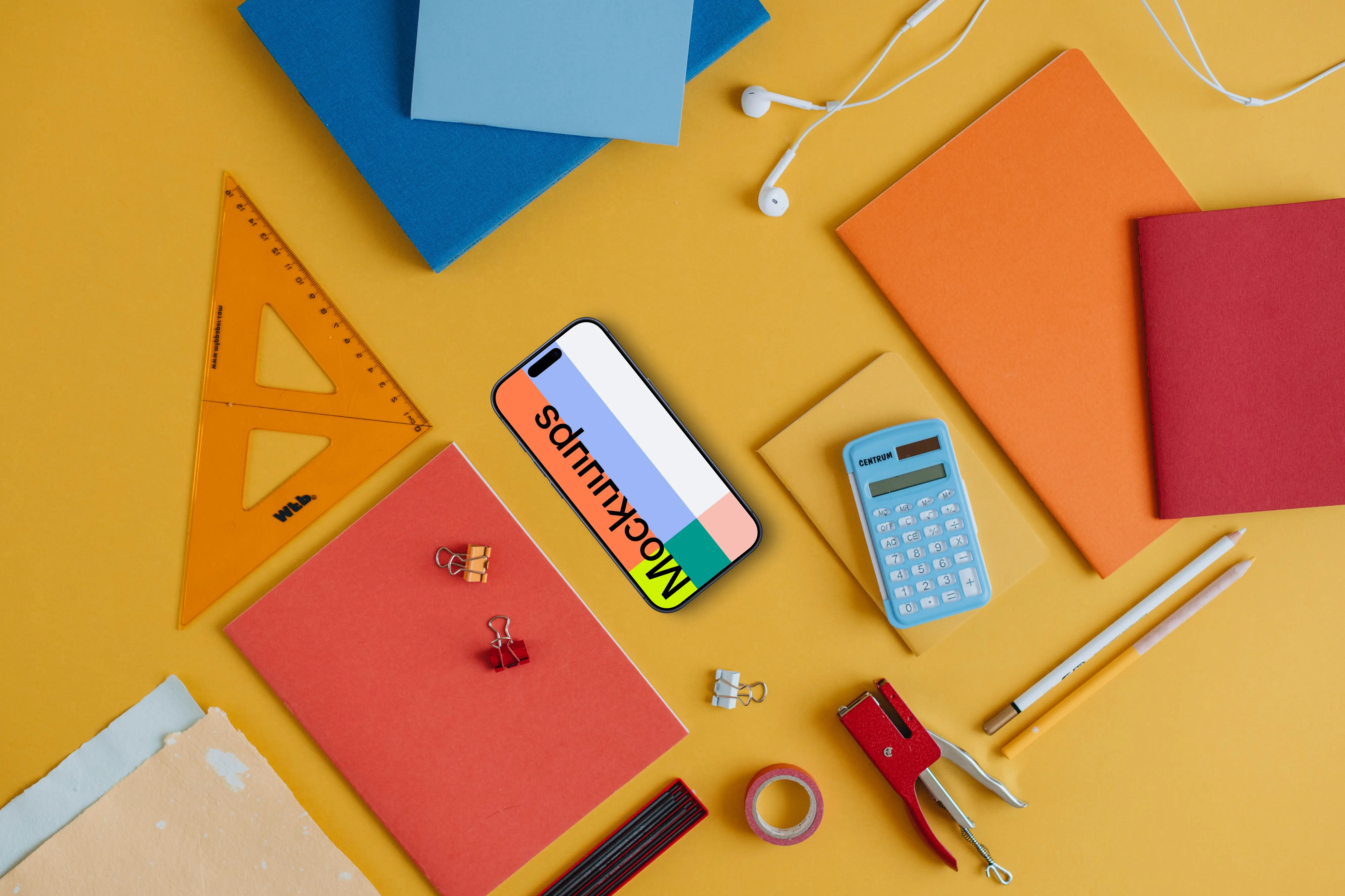 Smartphone mockup with back to school elements around