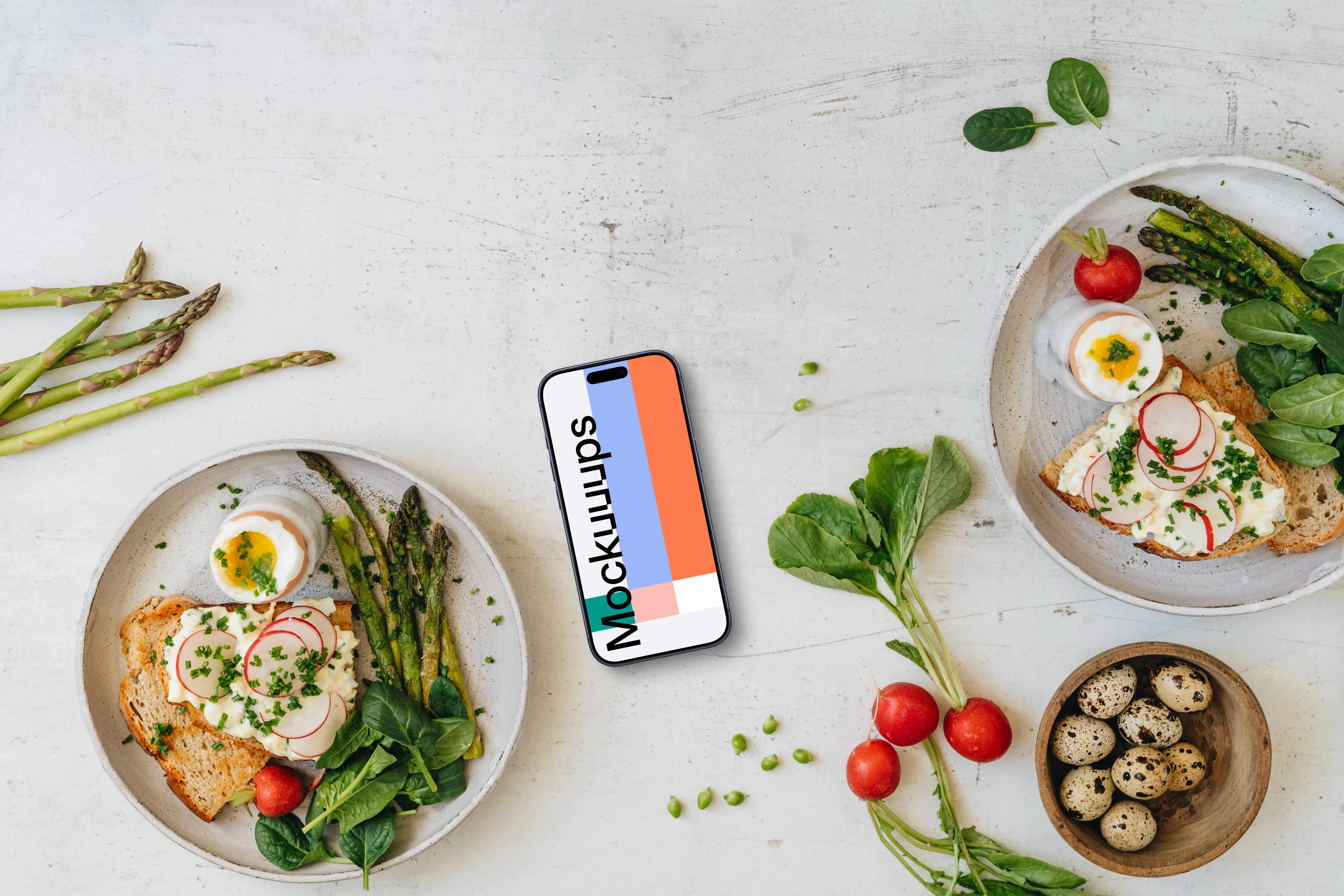 Smartphone mockup with Easter breakfast