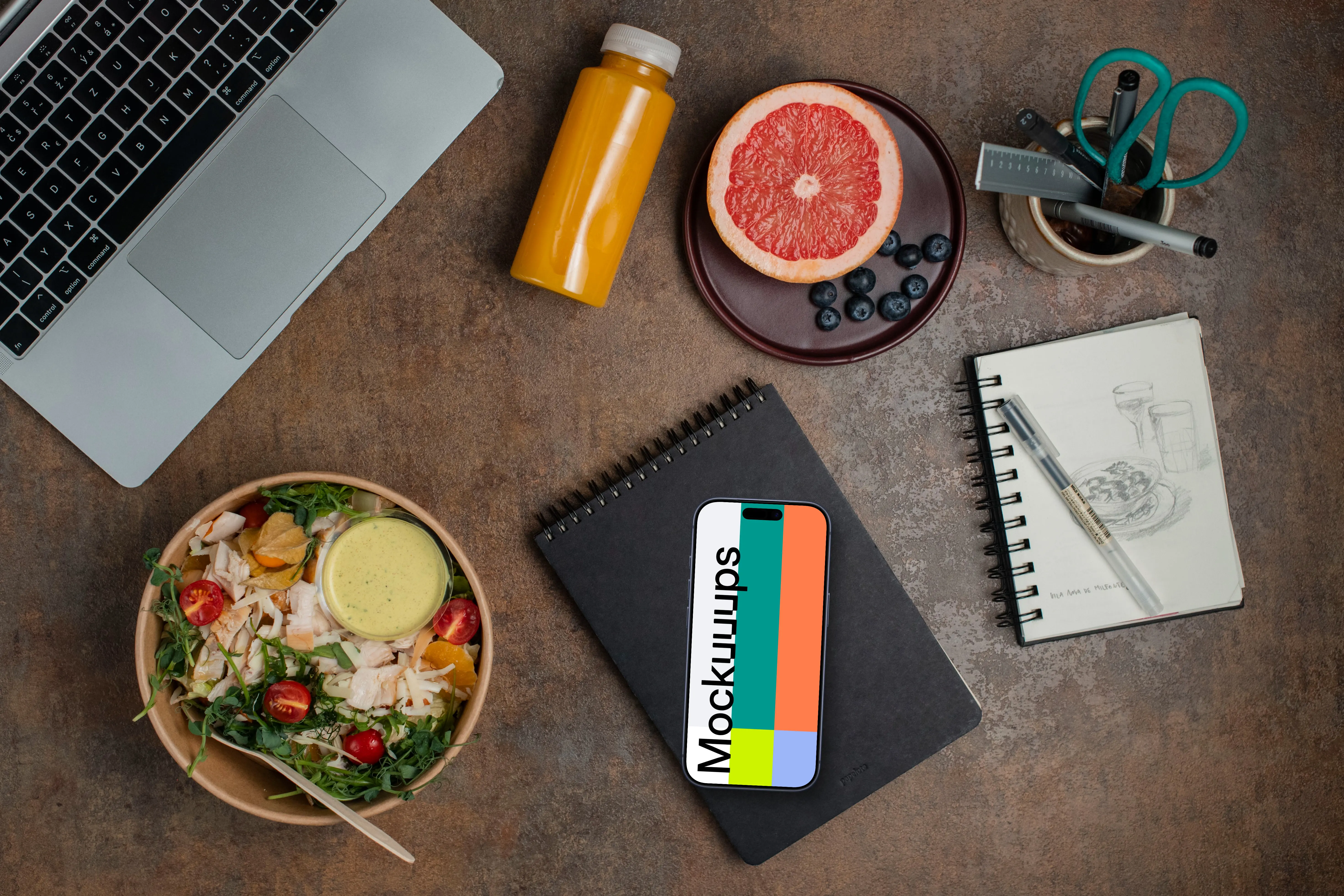 Smartphone mockup with healthy salad delivery