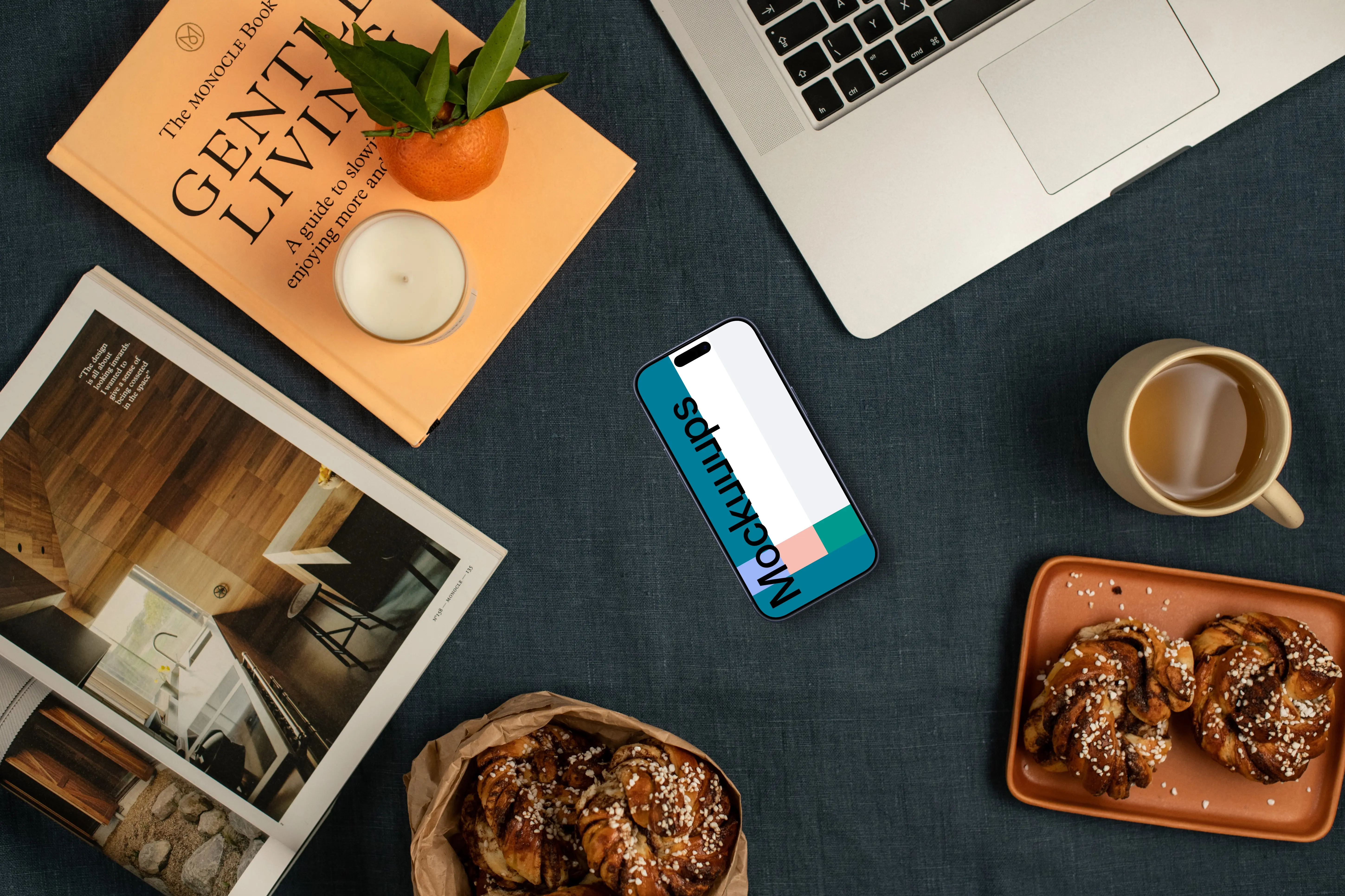 Smartphone mockup with pastries