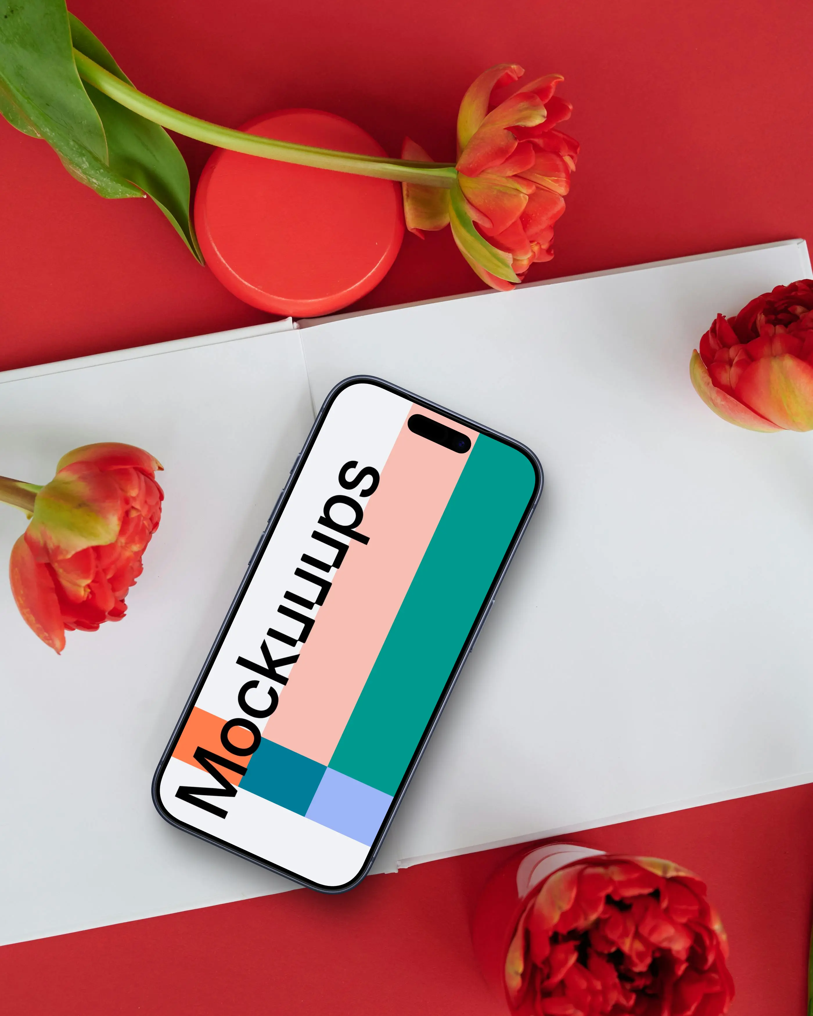 Smartphone mockup with red flowers