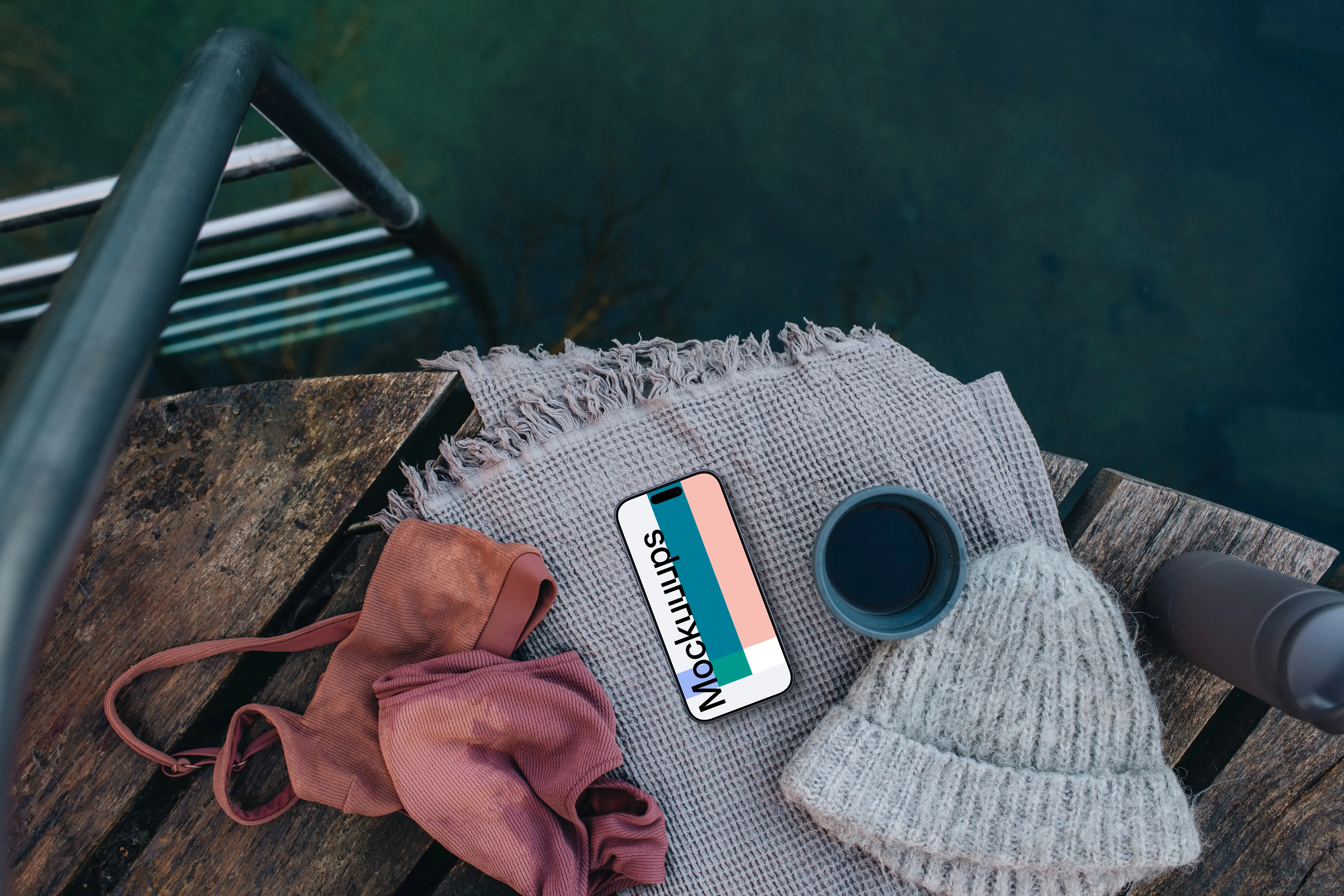 Swimming in nature with iPhone mockup