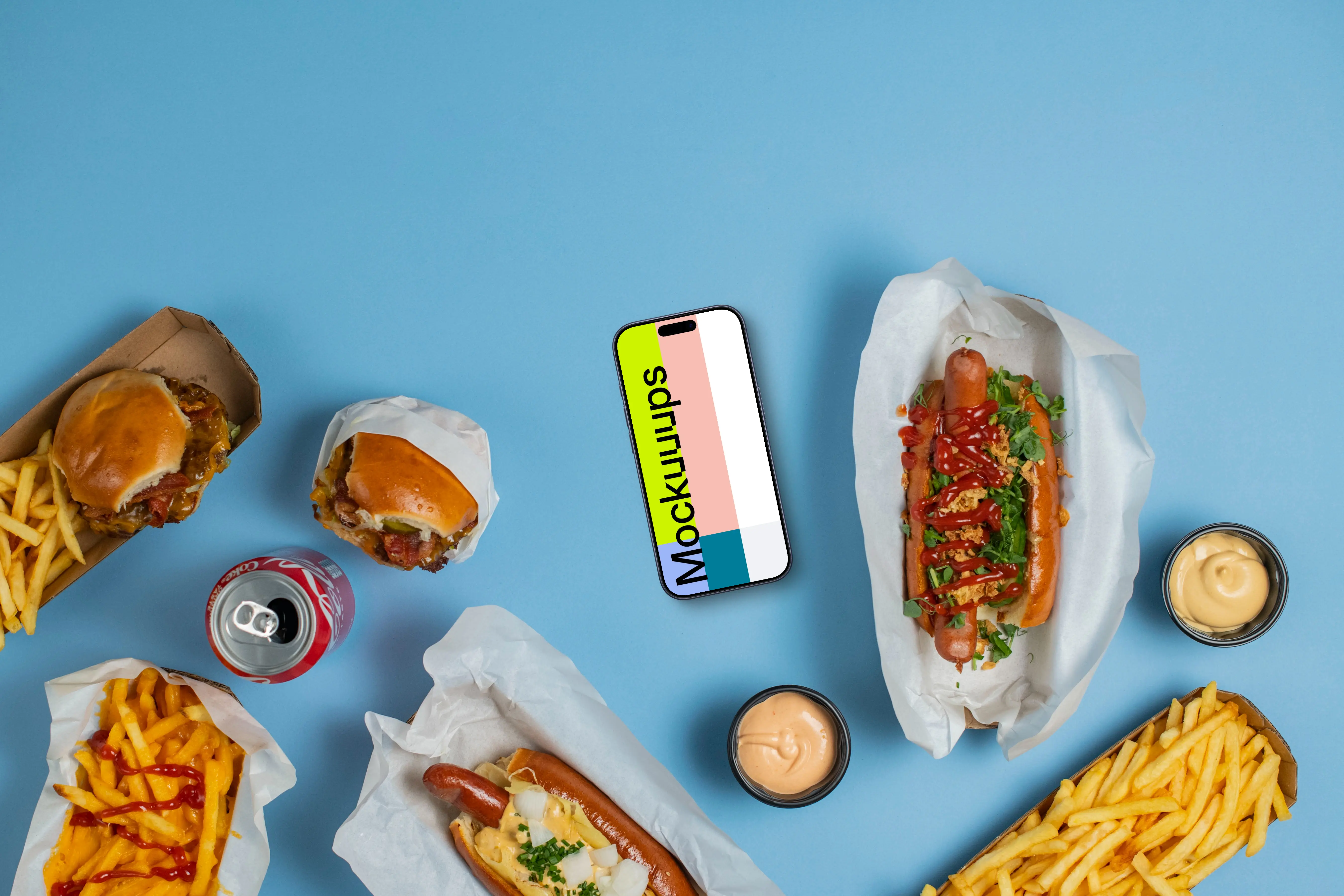 Tasty fast food with Smartphone mockup
