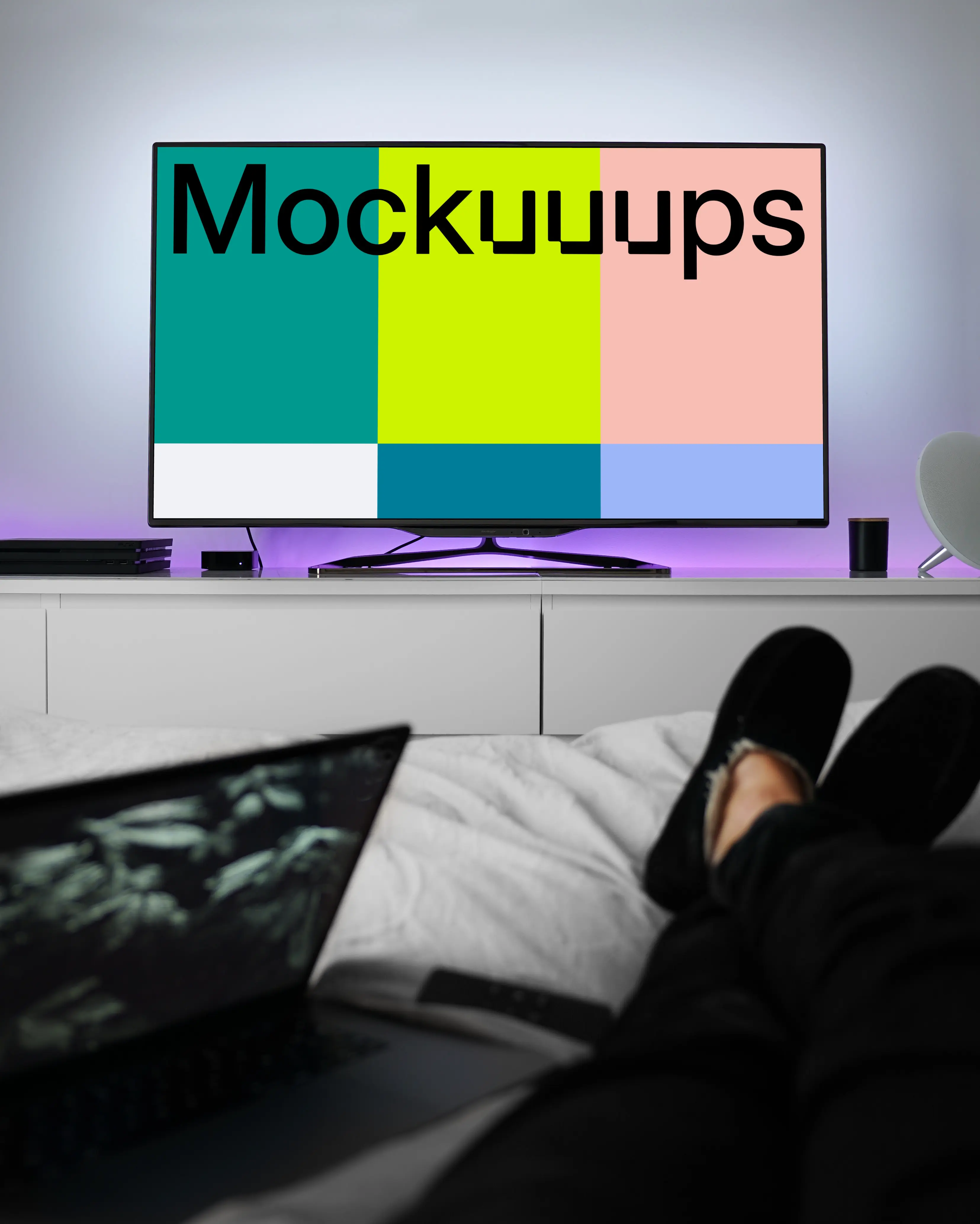 Television mockup on white table