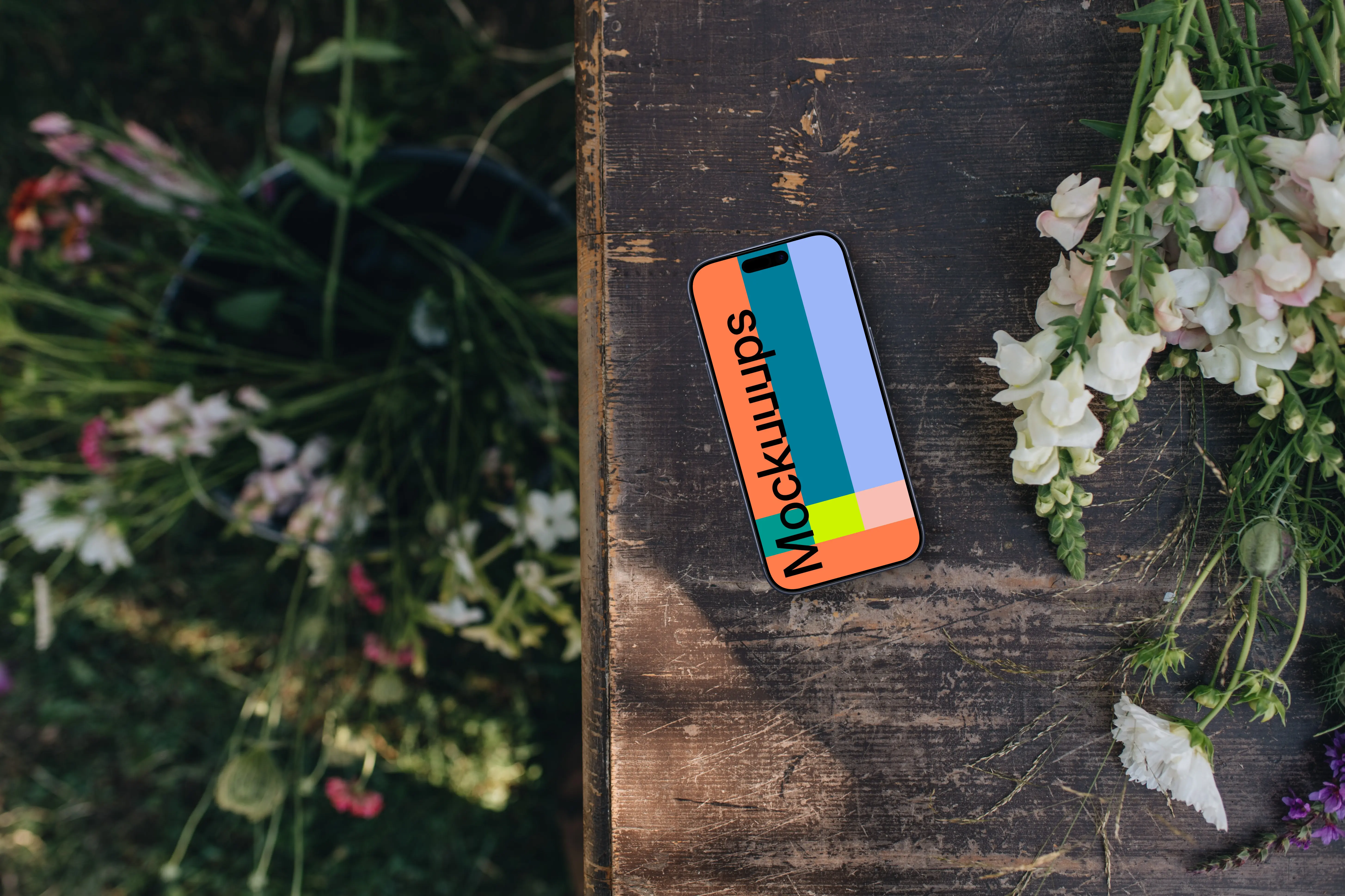 Top view of phone mockup on the table