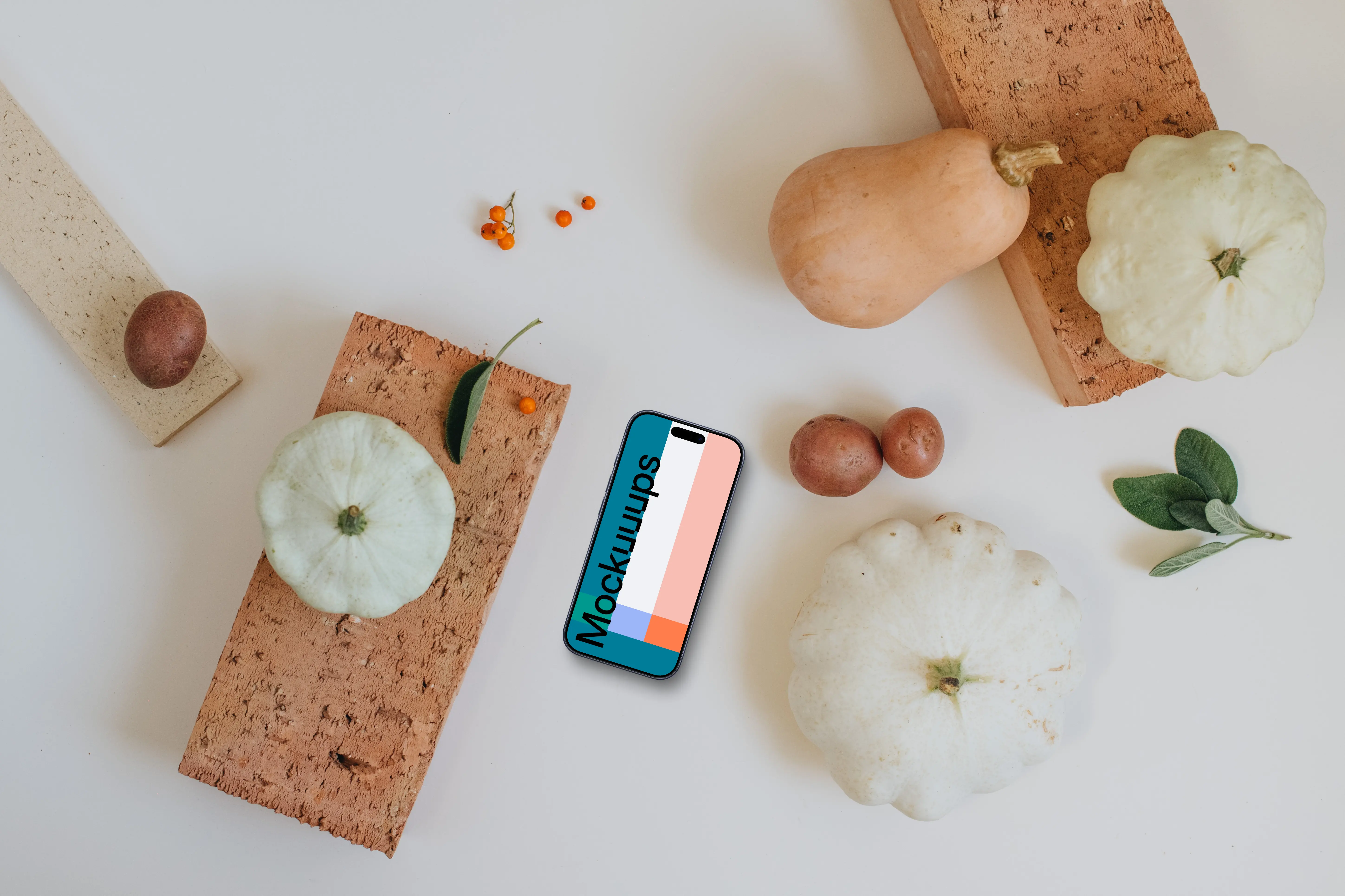 Top view of smartphone mockup on the table