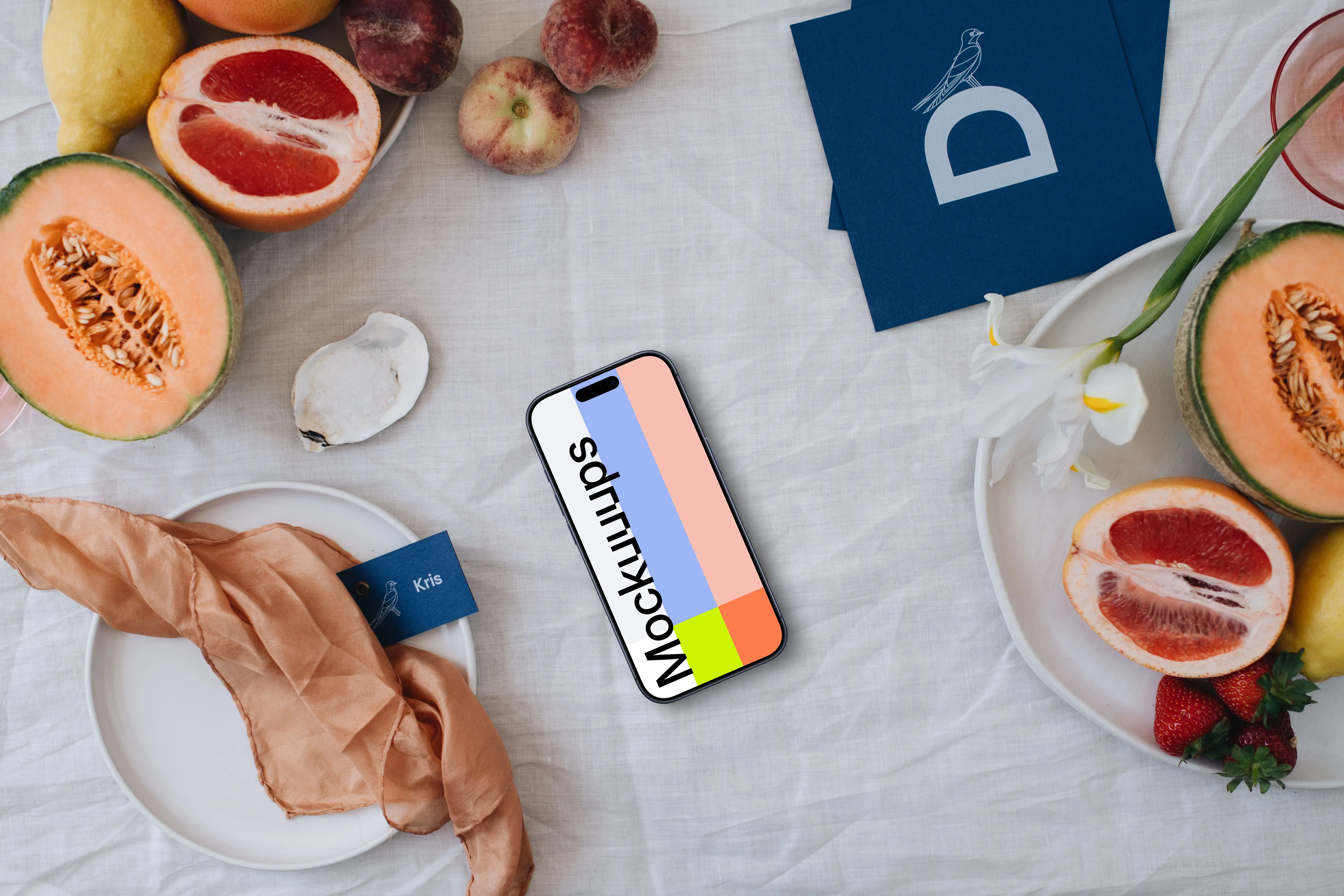 Wedding iPhone mockups embraced by fruits