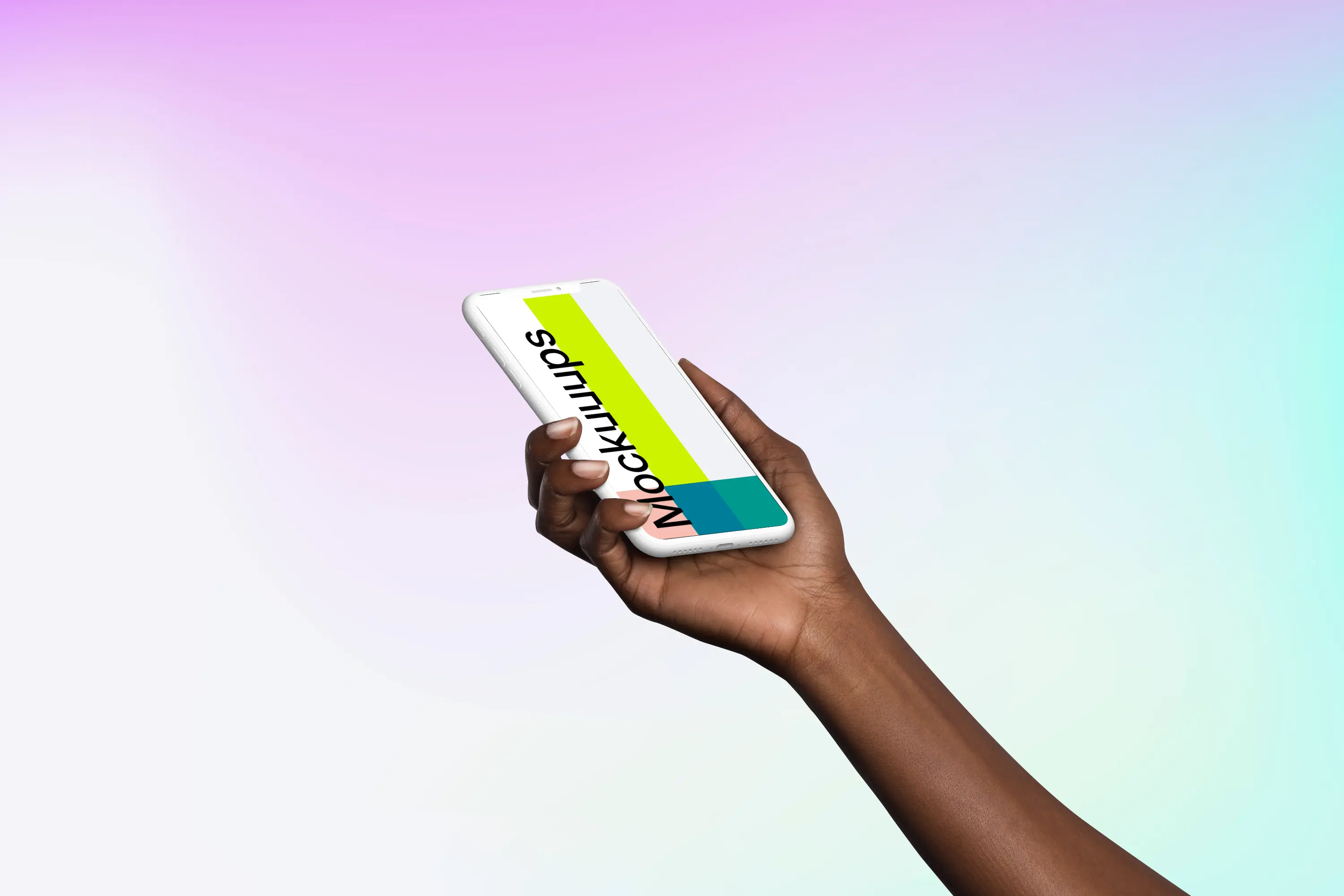 Woman holding Clay iPhone XS mockup (Perspective - Gradient 3)