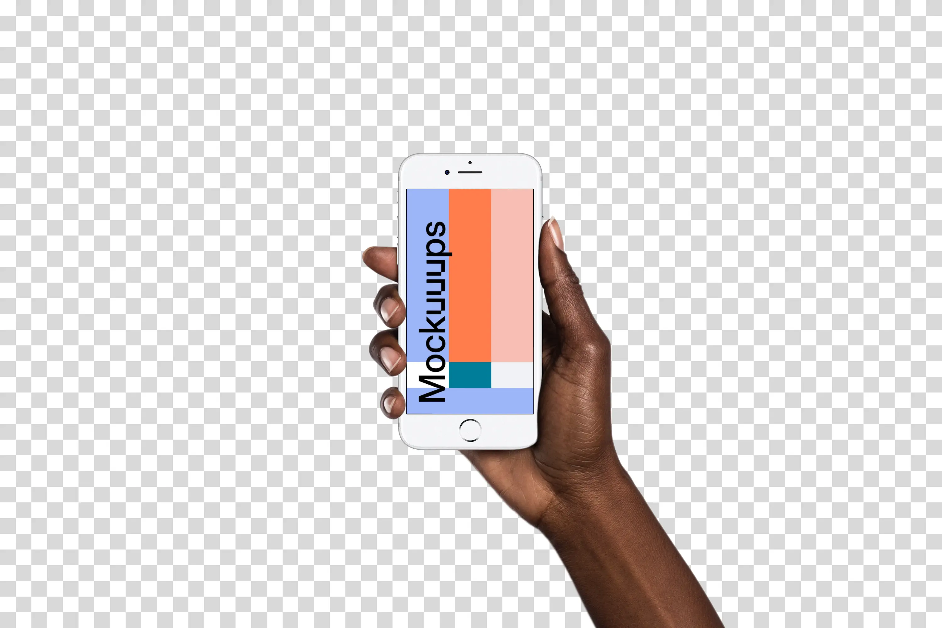 Woman holding iPhone 7 Silver mockup (Black skin)