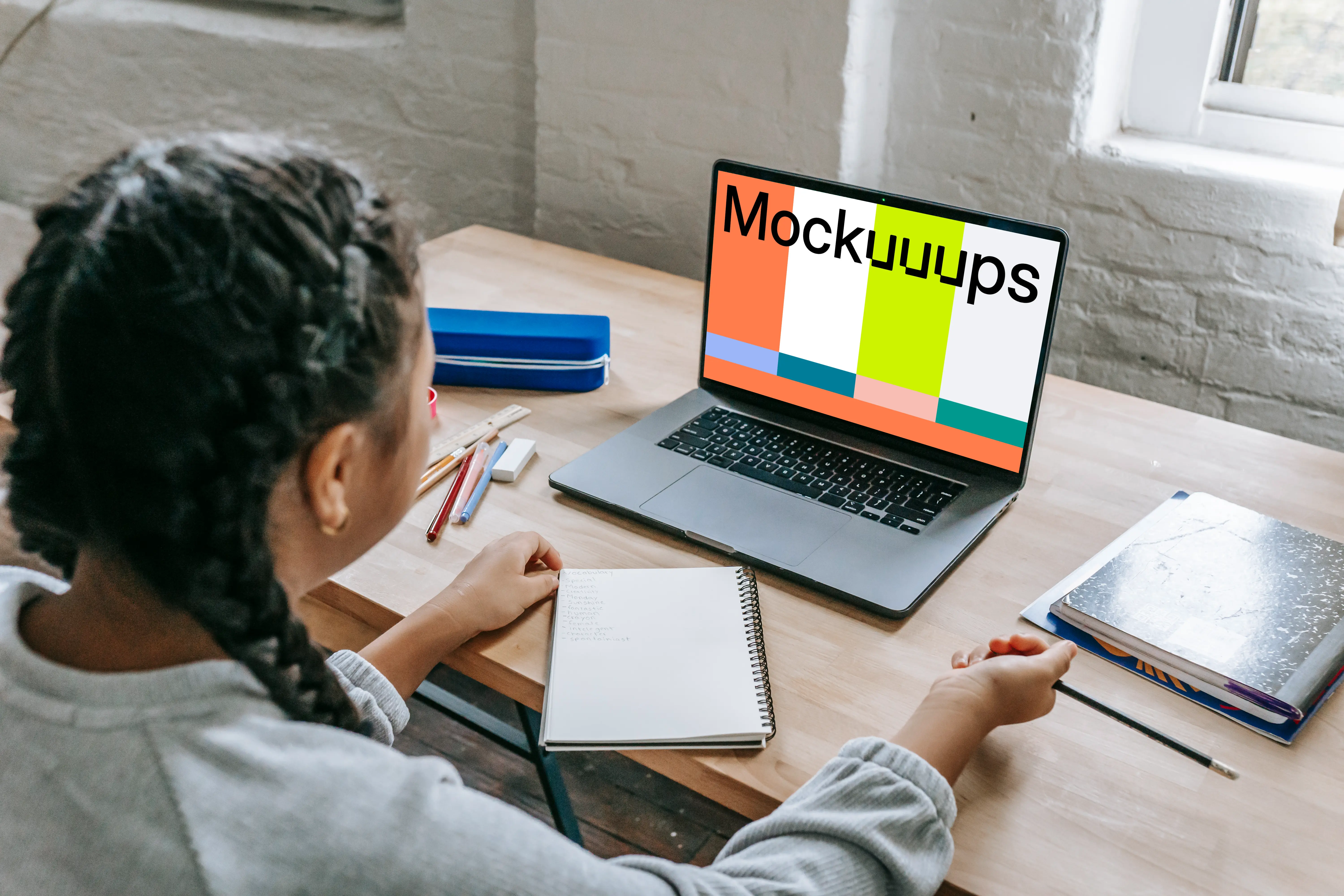 Young Girl Use a MacBook Pro mockup