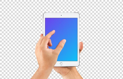Man zooming screen on iPad mini Silver mockup