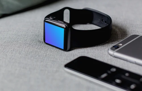 Apple Watch mockup colocado sobre un escritorio blanco