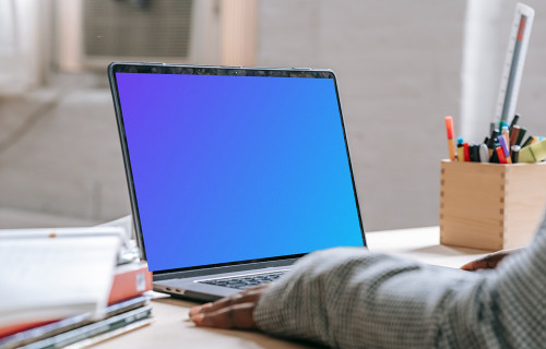 Close-up mockup of a MacBook Pro on a table