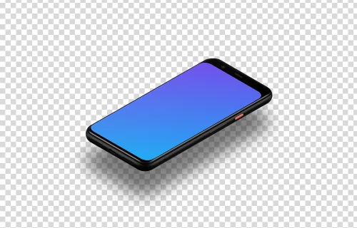 Google Pixel 4 Mockup (Suelo isométrico derecho - Sombra flotante)