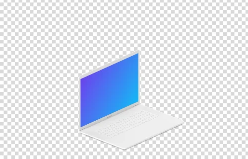 Isometric mockup of Macbook Pro (Clay White) oriented to the left