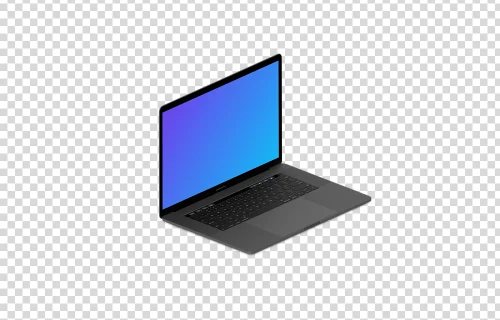 Isometric mockup of Macbook Pro oriented to the left