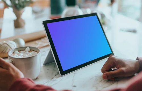 Microsoft Surface Laptop mockup on a marble countertop