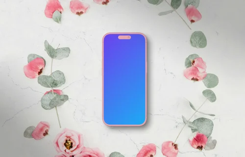 Pink Clay Smartphone mockup surrounded by flowers