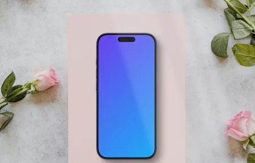 Smartphone mockup with roses pointing to it