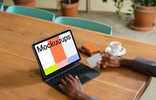 Businesswoman typing on the iPad Air