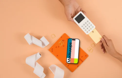 Card payment terminal with an iPhone mockup