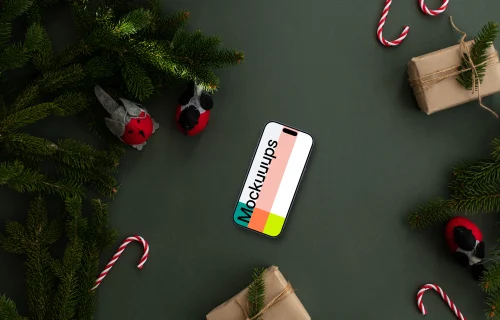 Christmas design mockup with a phone