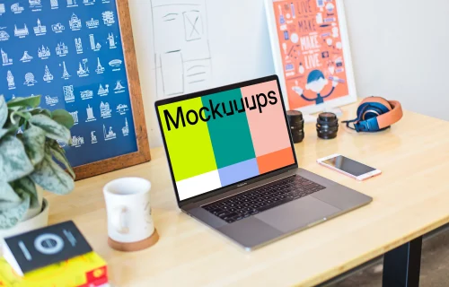 Colorful mockup scene with Macbook Pro