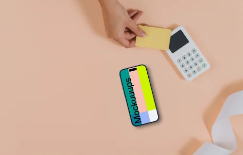 E-Commerce themed iPhone mockup on orange background