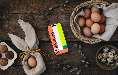Easter smartphone mockup with eggs