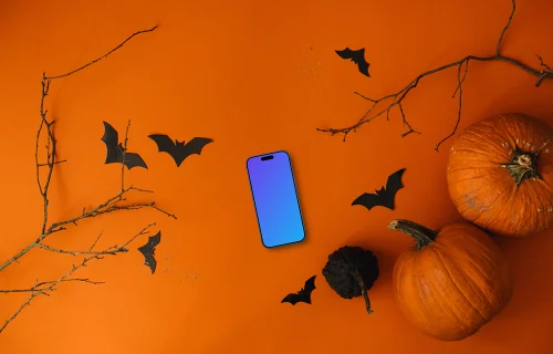 Halloween background mockup with a phone