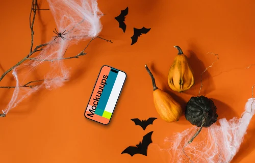 Halloween background mockup with a smartphone and bats