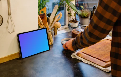 iPad Air mockup placed on a kitchen table