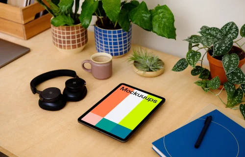 iPad Air mockup with a coffee mug at the side