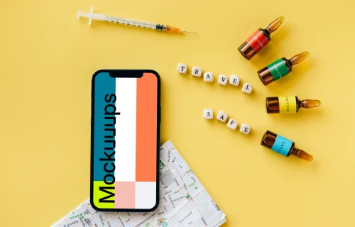 iPhone 12 Pro mockup on a yellow surface