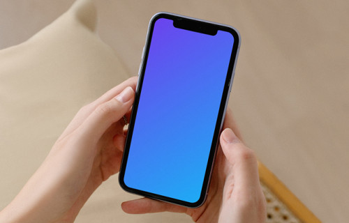 iPhone mockup in a female user’s hand wearing a skirt