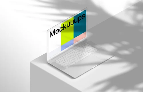 Isometric mockup of MacBook Pro (Clay Light - Left)