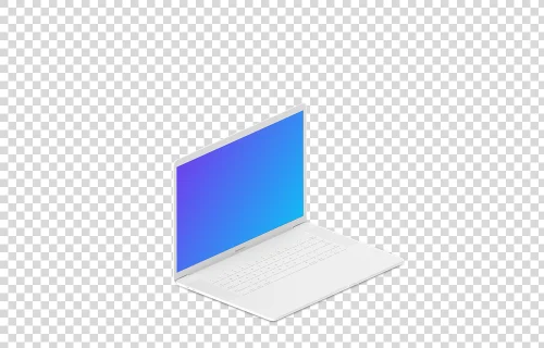 Isometric mockup of Macbook Pro (Clay White) oriented to the left