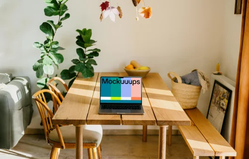 Laptop mockup on a table