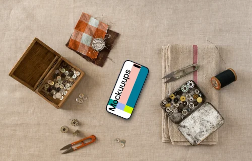 Phone mockup on beige canvas