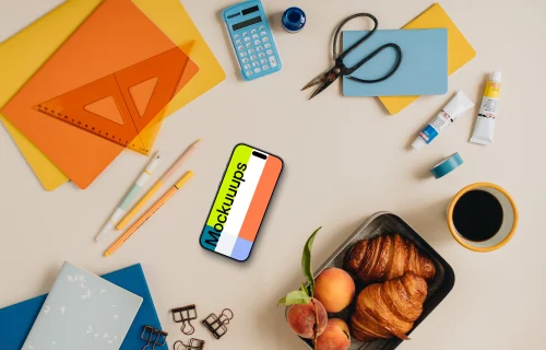 Phone mockup with a lunch box on the side