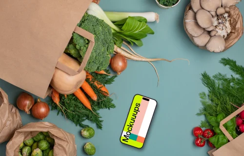 Phone mockup with vegetables
