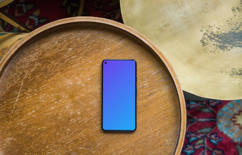 Pixel 5 mockup on a wooden barrel