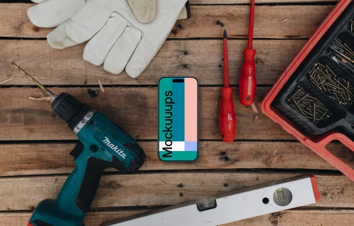 Smartphone in the center of workshop