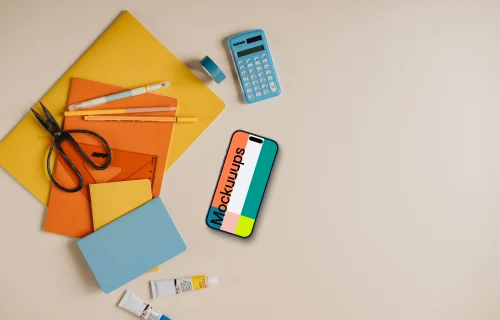 Smartphone mockup with a note on the side