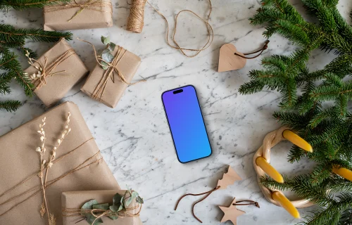 Smartphone mockup with christmas decoration